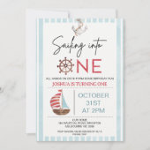 Invitation Bateau à voile bleu clair naviguant dans un 1er an (Devant)