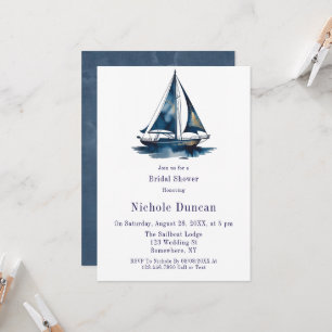 Invitation Bateau à voile bleu et or Naissance de la mariée