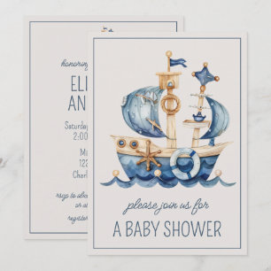 Invitation Bateau à voile bleu marine nautique personnalisé m
