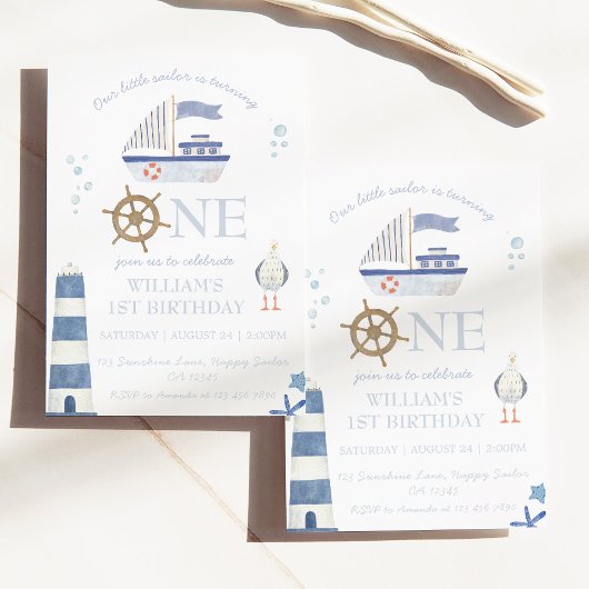 Invitation Bateau à voile Boy 1er anniversaire