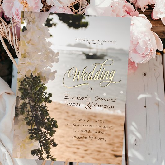 Invitation Bateau à Voile Chic Fleurs Mariage sur la Plage