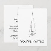 Invitation Bateau à voile. Esquisse en noir et blanc. (Devant / Derrière)