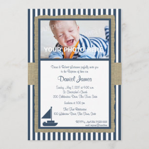Invitation Bateau à voile et rayures Baptême nautique rustiqu