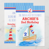 Invitation Bateau à voile garçons nautiques deuxième 2e anniv (Devant / Derrière)
