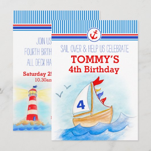 Invitation Bateau à voile garçons nautiques troisième 4e anni (Devant / Derrière)