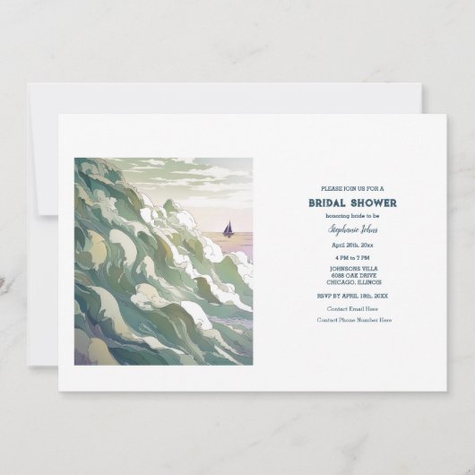 Invitation Bateau à voile Nautical Ocean Art Mariage Fête des (Devant)