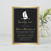 Invitation Bateau à voile noir & blanc en or officiel Anniver (Debout devant)