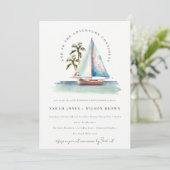 Invitation Bateau à voile sarcelle paysage marin anniversaire (Debout devant)