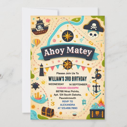 Invitation Bateau Bash Bateau Cool Drapeau Bateau Pirate 4e a (Devant)