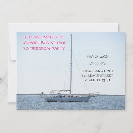 Invitation Bateau blanc sur Ocean Funny Bachelorette (Devant)