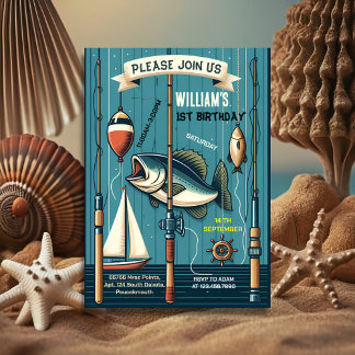 Invitation bateau bleu mignon garçon Poisson principalement u