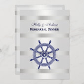 Invitation Bateau bleu Roue Argent Wht BG V Répétition Din (Devant / Derrière)