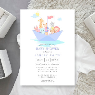 Invitation Bateau d'animaux mignons de l'arche de Noé Baby Sh