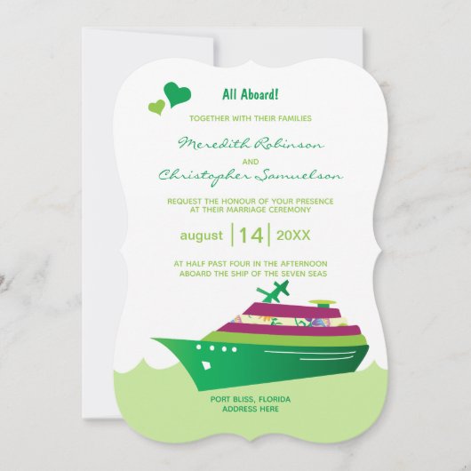 Invitation Bateau de croisière mariage Tout à bord Coeurs de  (Devant)
