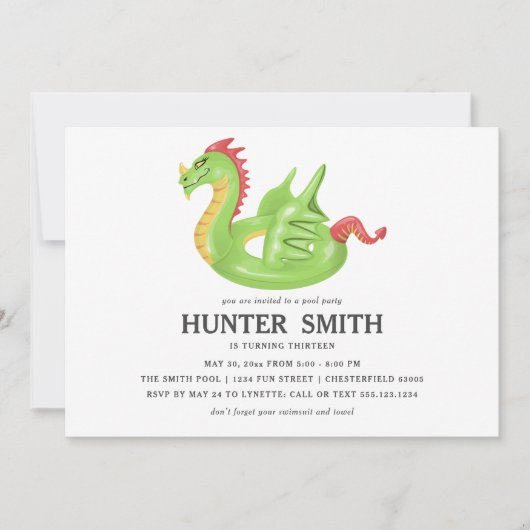 Invitation Bateau de la piscine Dragon Anniversaire de la pis (Devant)