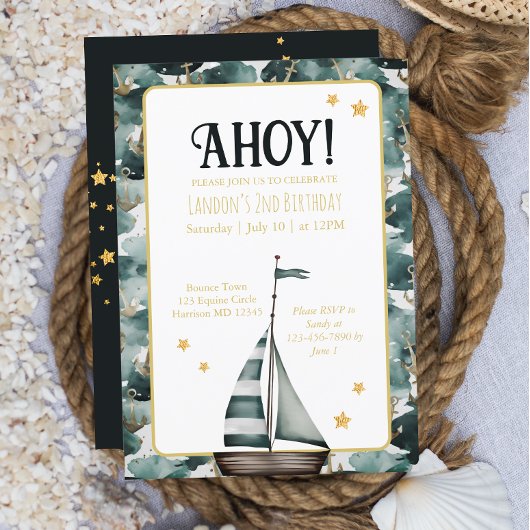 Invitation Bateau de marine Ancre nautique Anniversaire