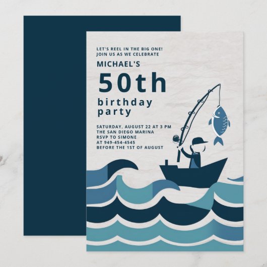 Invitation Bateau de pêche Reel Elégant Homme Décontracté 50e (Devant / Derrière)