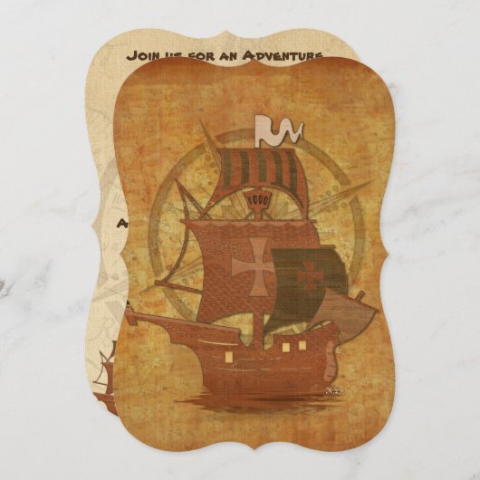 Invitation Bateau de pirates (Devant / Derrière)