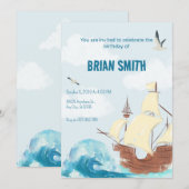 Invitation Bateau des vagues bleues virevoltant anniversaire (Devant / Derrière)