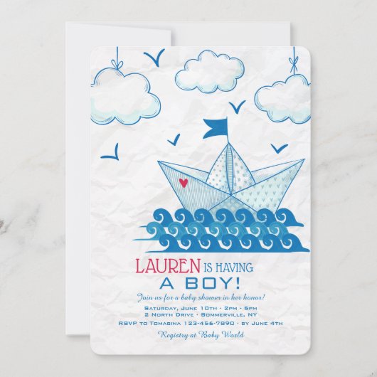 Invitation Bateau en Papier (Devant)
