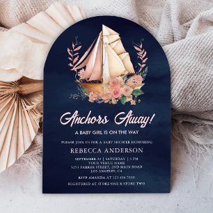 Invitation Bateau Floral Fille de la Marine Navy Arch Baby Sh