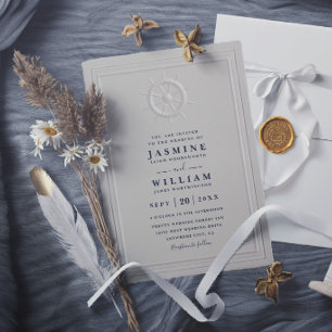 Invitation Bateau gouvernail faux embossé élégant QR Code mar