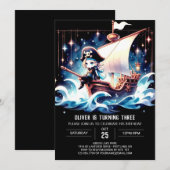 Invitation Bateau Moderne Pirate Anniversaire (Devant / Derrière)