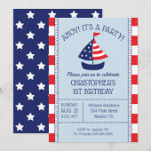 Invitation Bateau nautique 1er anniversaire patriotique (Devant / Derrière)