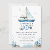 Invitation Bateau nautique Ahoy C'est un Baby shower garçon (Devant)