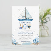 Invitation Bateau nautique Ahoy C'est un Baby shower garçon (Debout devant)