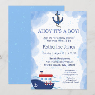Invitation Bateau nautique Ahoy C'est un Baby shower garçon