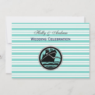Invitation Bateau nautique rayé bleu clair et blanc H mariage