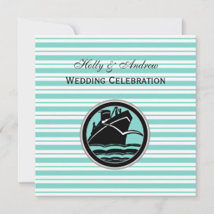 Invitation Bateau nautique rayé bleu clair et blanc SQ Mariag