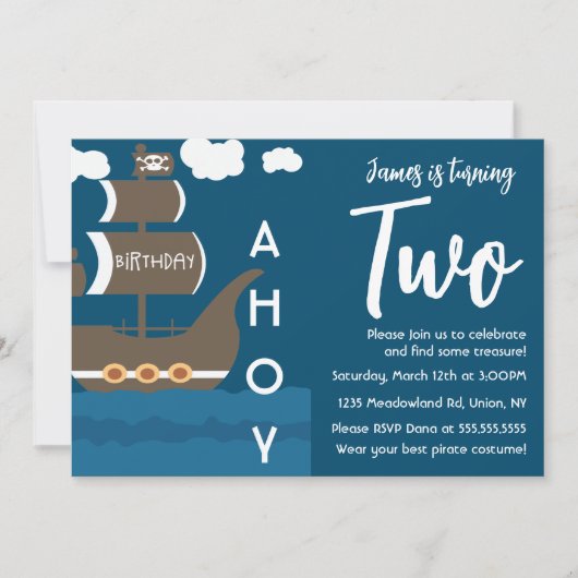 Invitation Bateau Pirate Anniversaire Ahoy Party N'importe qu (Devant)