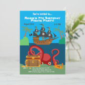 Invitation Bateau pirate et monstre de mer fête d'anniversair (Debout devant)