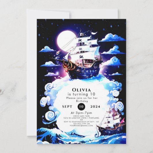 Invitation Bateau simple pour enfants Pirate Anniversaire (Devant)