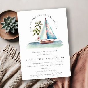 Invitation Bateau Turquoise Dusky Palm Seascape Couples Douch
