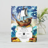 Invitation Bateau Whimsical pour enfants Pirate Anniversaire (Debout devant)