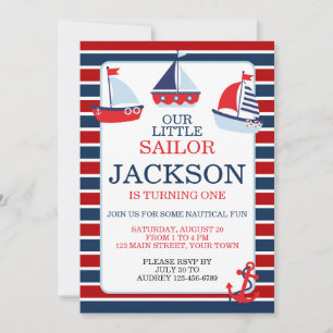 Invitation Bateaux à voile nautiques 1er anniversaire (ou de 