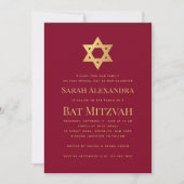 Invitation Bath Mitzvah Étoile de David Simple Rouge Bourgogn (Devant)