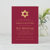 Invitation Bath Mitzvah Étoile de David Simple Rouge Bourgogn (Debout devant)
