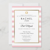 Invitation Bath Mitzvah Rose Blanc Rayure Or Étoile de David (Devant)