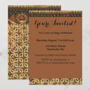 Invitation Batik Earthy Grain de Café Élégant Rustique Rugueu