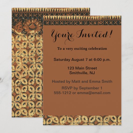 Invitation Batik Earthy Grain de Café Élégant Rustique Rugueu (Devant / Derrière)