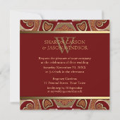 Invitation Batik Tribal de l'Est Rouge Or Mariage (Dos)