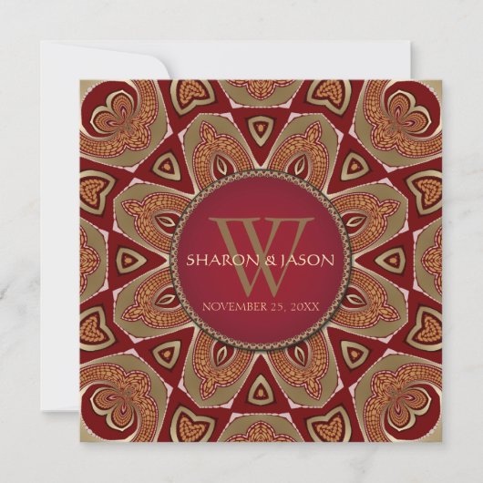 Invitation Batik Tribal de l'Est Rouge Or Mariage (Devant)