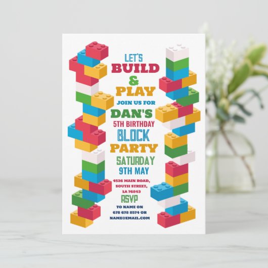 Invitation Bâtiment Anniversaire Blocs de construction (Debout devant)
