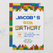 Invitation Bâtiment Blocks Boy Anniversaire de fête Invitatio (Devant / Derrière)