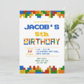 Invitation Bâtiment Blocks Boy Anniversaire de fête Invitatio (Debout devant)
