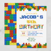 Invitation Bâtiment Blocks Boy Anniversaire de fête Invitatio (Devant / Derrière)
